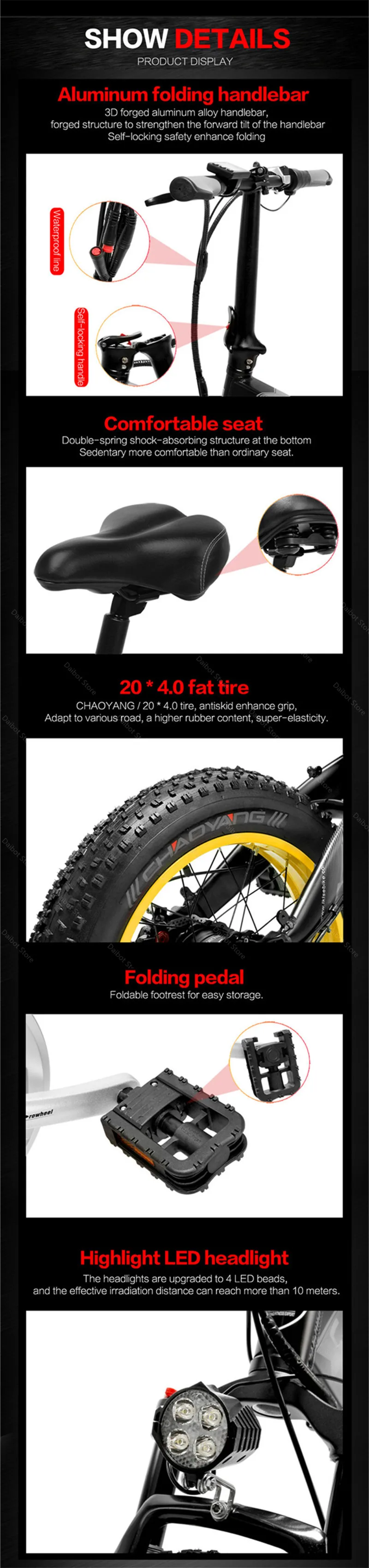 XT2000 Electric Bike Bicycle Two Wheeled Electric Bicycles 20 Inch Off Road Tires Adults Electric Scooter 500W 48V (42)