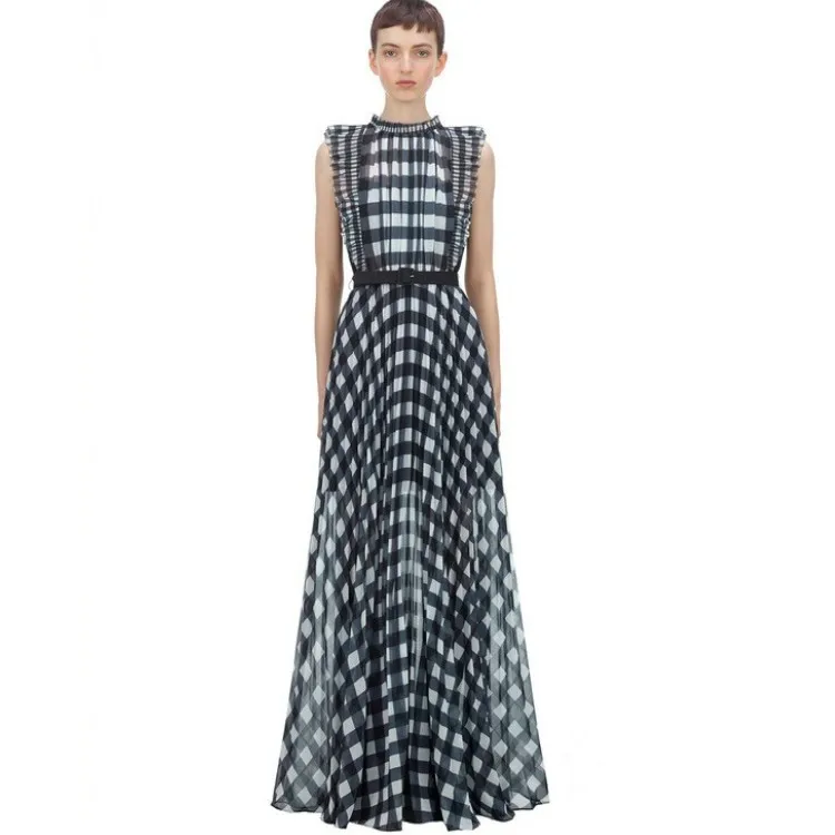 Летнее подиумное клетчатое платье 2020 женские пляжные вечерние сексуальные