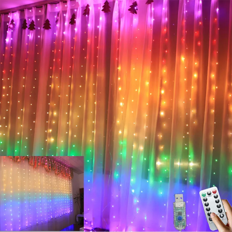 3 м USB гирлянда 300 LED Окно занавеска лампа для свадебной вечеринки спальни открытый