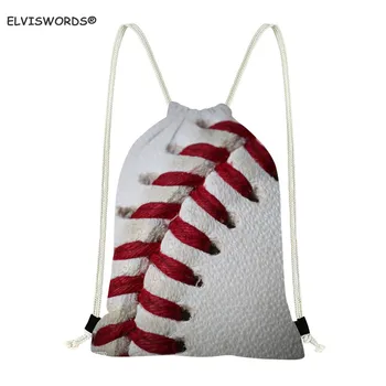 

ELVISWORDS Baseball Print Drawstring Bags Custom Your Logo Ball Sack Kids Shopeper Outdoor Sport Gym Backpacks Bags for Boys