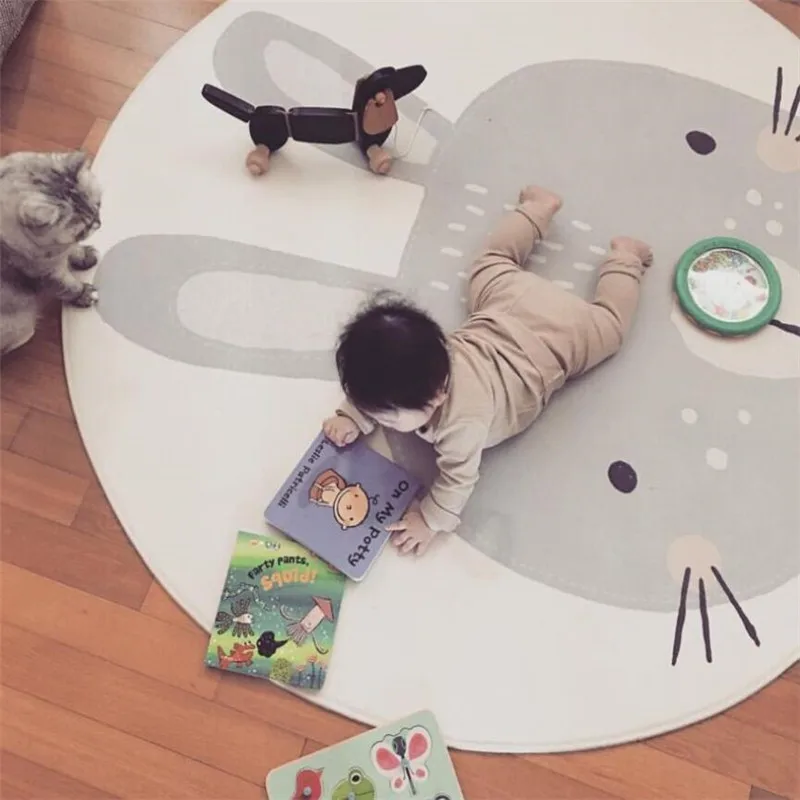  Baby Crawling Play Mat Dinosaur Rabbit Kids Rug Round Children's Carpet Sleeping Mats Non-slip Blan