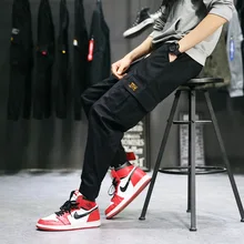 Мужские комбинезоны с карточками, укороченные брюки, свободные леггинсы, прямые, в стиле хип-хоп, с большими карманами, повседневные штаны