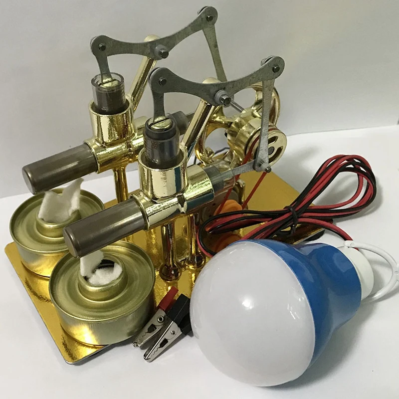 Перемешивание двигателя металла двойной цилиндр лампы внешнее сгорание тепловая мощность двигателя Модель физика естественные игрушки для экспериментов