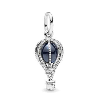 

Free Shipping Real 925 Sterling Silver New Blue Bead Tropical Balloon Pendant Fit Pandora Women Bracelet & Necklace Diy Jewelry