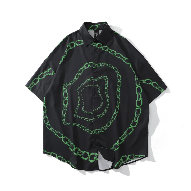 

2020 New Arrival Spring And Summer Short Sleeve Popular Logo Loose Casual Shirts Turn-down Collar Print Chemise Homme Shirt Men