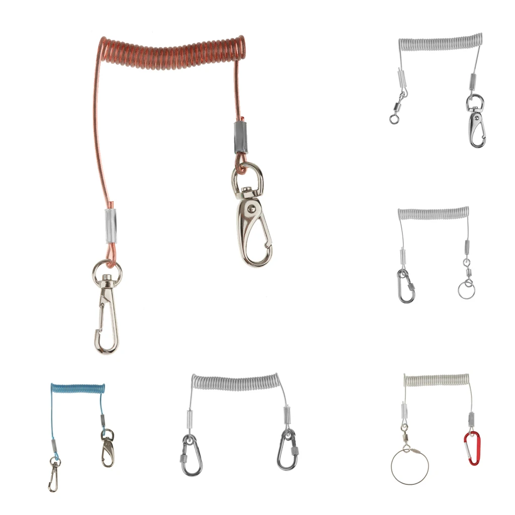 1.6M Retractable Spring Coil Lanyard Safety Rope Keyring w/ Lock Carabiners