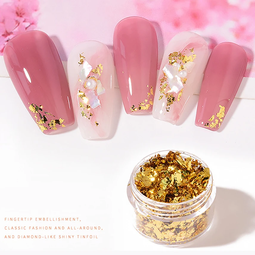 Gold Leaf Glitter Nail Art Foil Paper Makeup Jewelry Irregular Shiny Foil  Leaf Gold Flakes Nails DIY Stickers Manicure Decor New - AliExpress