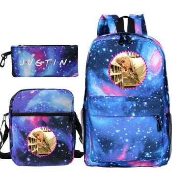 

Justin Bieber Yummy Print Mochilas Boys Girls School Bags Travel Backpack Bolsa Escolar with Crossbody Bag Pen 3pcs Bags Brand
