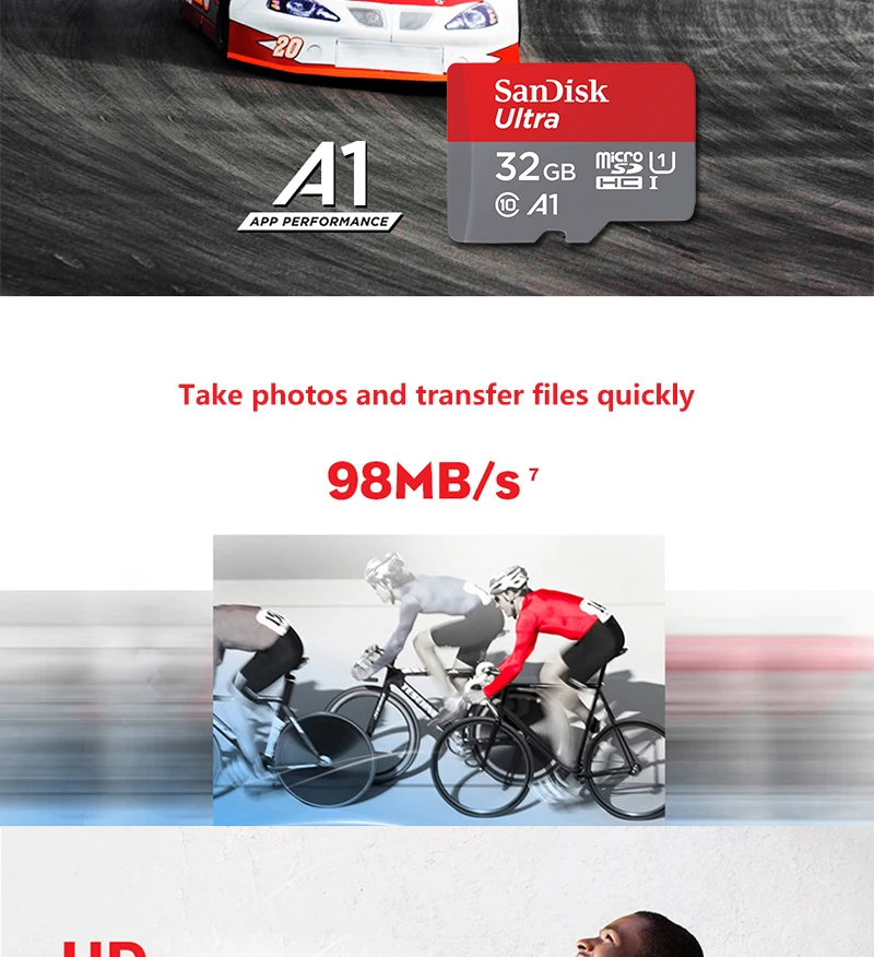 Sandisk A1 слот для карт памяти Ultra 32 Гб 64 ГБ, Micro SD карта, C10 98 МБ/с. 16GB TF карты 128 ГБ USB Флеш накопитель для смартфона