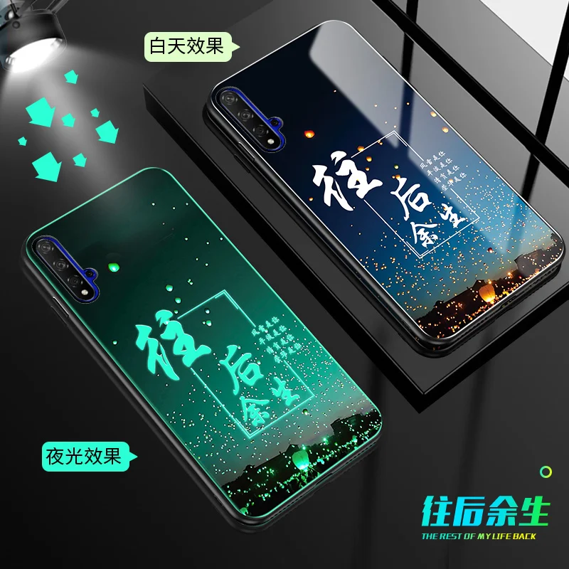 3 YueTuo светящийся чехол из закаленного стекла для huawei honor 20 pro lite 20i V20 20pro honor 20 Роскошный чехол для телефона с жестким зеркалом - Цвет: 3
