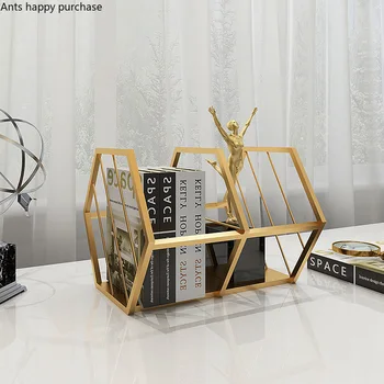 

Nordic Rack Iron Bookshelf Desktop Storage Rack Office Supplies Finishing Box Desk Folder Hexagonal Storage Box Study Room Shelf