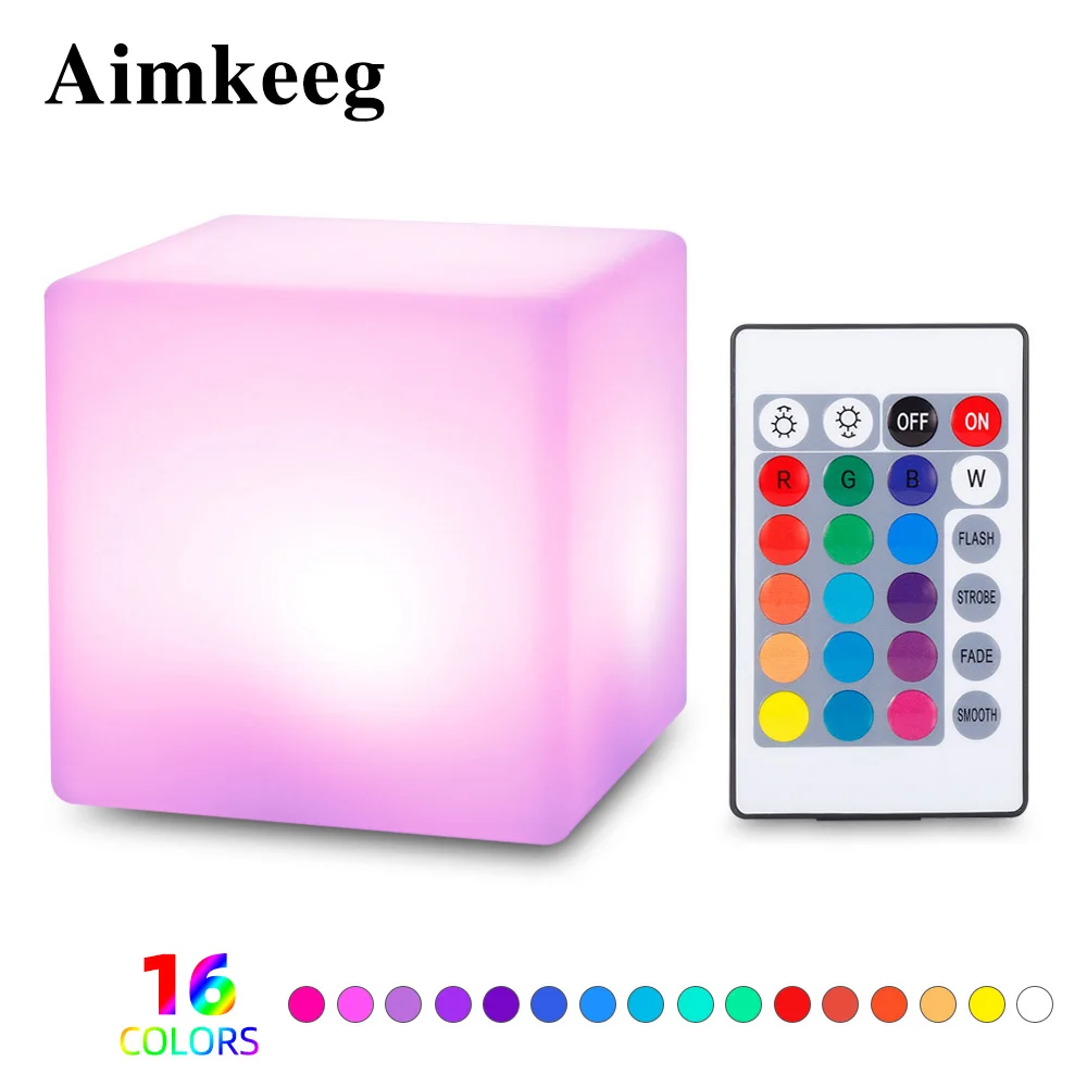 Aimkeeg Красочные Куб Форма ночной Светильник Usb заряженных ночника 3D светодиодный Ночной светильник с пультом дистанционного управления Управление для Спальня детская подвесной светильник