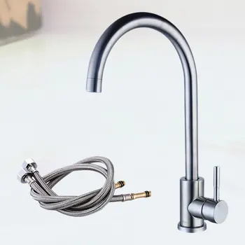 

1pc Faucet Cold Hot Water Single Hole Durable Stainless Steel Home Kitchen Faucet with 2pcs Tubes