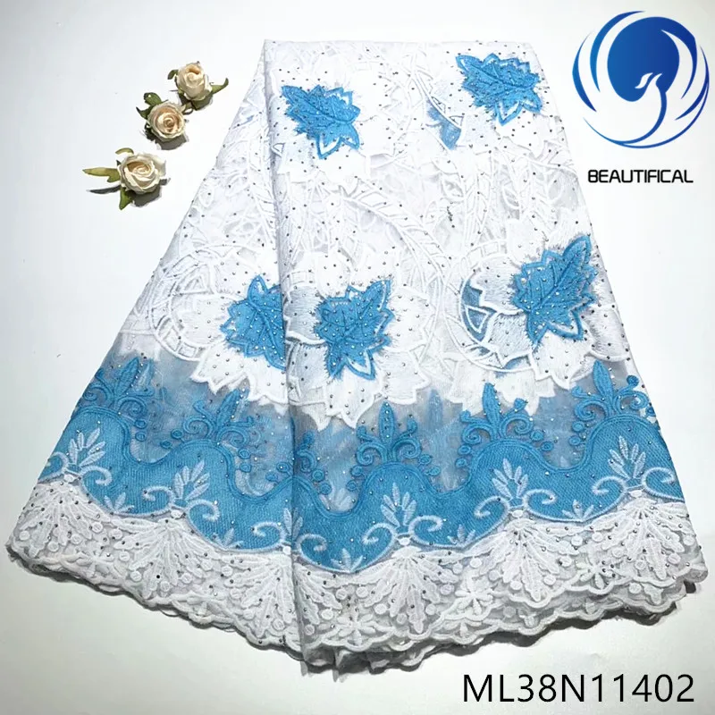 

BEAUTIFICAL african lace fabrics elegant style two-tone embroidery net lace fabric nigerian lace with stones for dress ML38N114