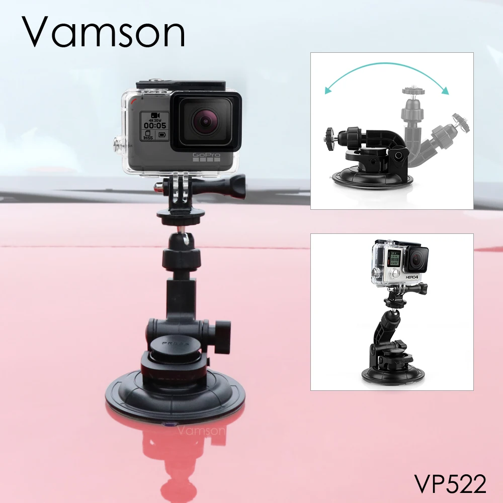 Автомобильный штатив тренога Vamson для Go Pro Hero 8 7 6 5 + 9 см с присоской диаметром