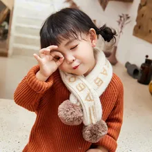 Теплый вязаный шарф для мальчиков и девочек; сезон осень-зима; оригинальные шарфы в стиле пэчворк; Новинка года; милые шарфы с буквенным принтом# G1