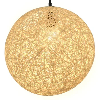 

LBER 2 Pack Rattan and Hemp Ball Chandelier Individual Creativity Spherical Rattan Nest Lampshade