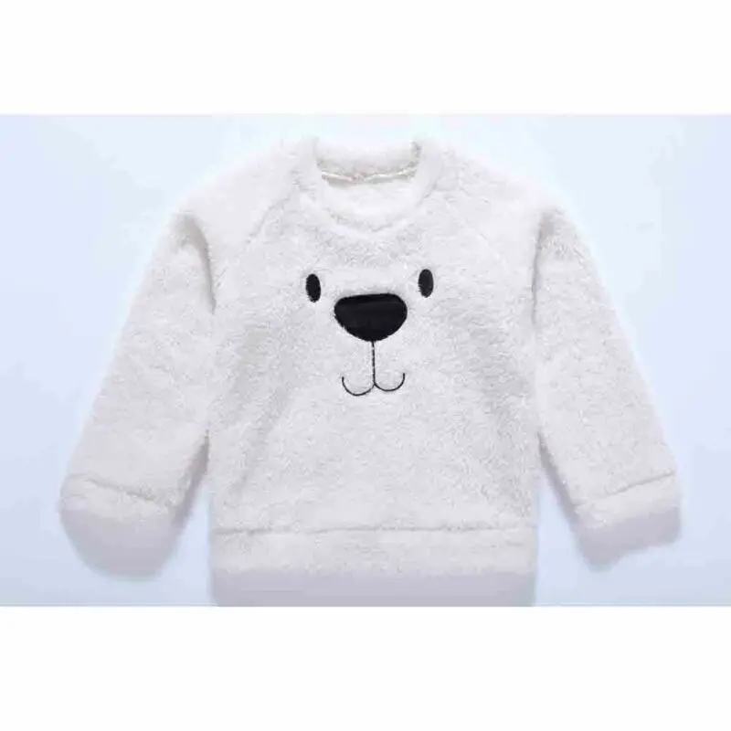 Kids Baby Girl Boy Fleece Top T Shirt Cartoon Animal Bear Thick Warm Autumn Winter Clothes Long Sleeve Toddler Blouse