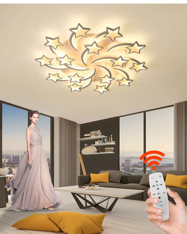 Modern Led Chandeliers For Living Room Kid's Bedroom Art Decor Home Indoor White Star Ceiling Lamps With Remote Control Lights globe chandelier