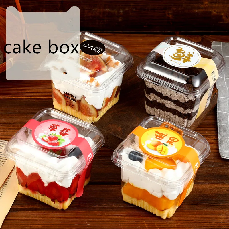 

50pcs Creative Tiramisu cake pastry packaging box clear PET plastic square ice cream pudding yogurt jelly dessert cups with lids