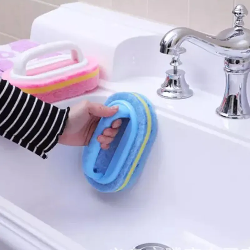 

1PC High Quality Kitchen Cleaning Bathroom Toilet Kitchen Glass Wall Cleaning Bath Brush Plastic Handle Sponge Bath Bottom