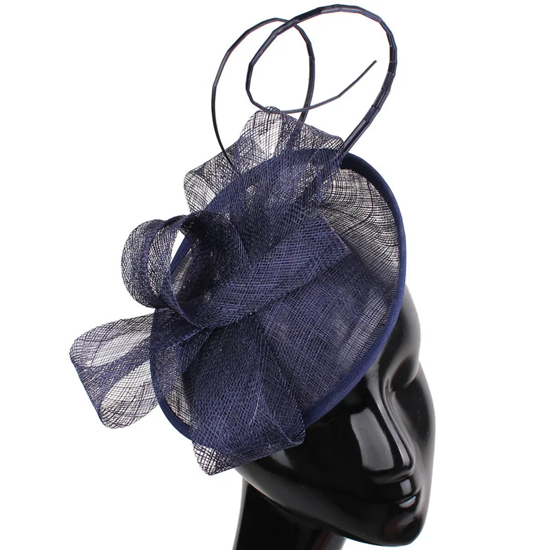 Sinamay millinery, головной убор, головной убор, Заколки для женщин, для гонок, церкви, свадебные перьевые аксессуары, новинка, высокое качество, millinery - Цвет: Тёмно-синий