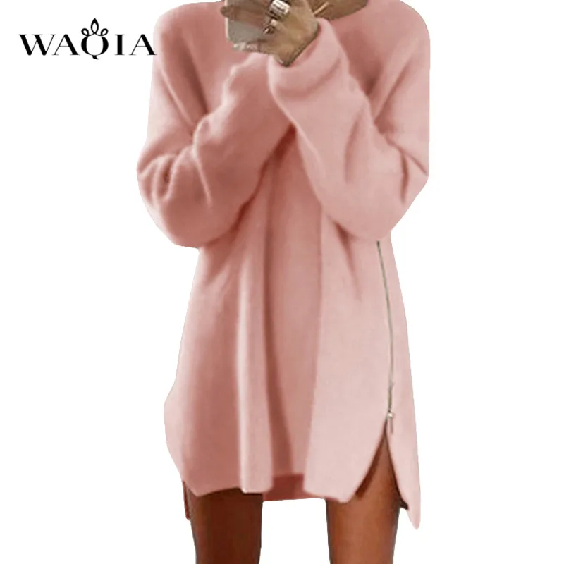 Autumn Winter Knitted Cotton Sweater Dresses Women Loose Round Neck Solid Pullover Female Dress Vestidos Plus Size | Женская одежда