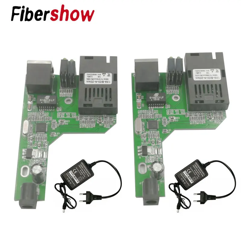 with power supply Быстрый Ethernet волокно медиа конвертер трансивер переключатель половина платы одномодовый одно волокно SC 10/100M - Цвет: with power supply