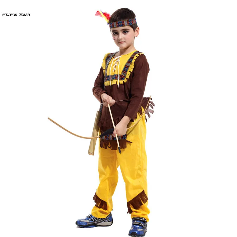 

M-XL Boys Indians Hunter Cosplay Children Kids Halloween Archer Costumes Carnival Purim Parade Masquerade Stage Show Party Dress