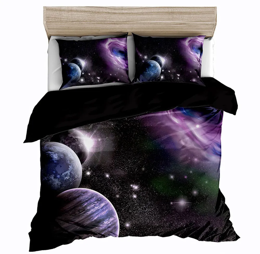 

Space cross border three piece 3D digital printing set home textile quilt cover can be customized