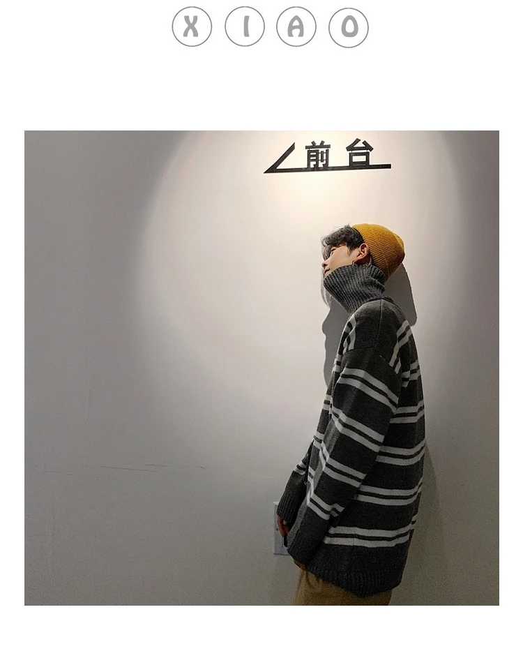 Privathinker Men Striped Printed Autumn Knitted Winter Sweaters Mens Korean Fashion Turtleneck Pullovers Male Warm Clothing