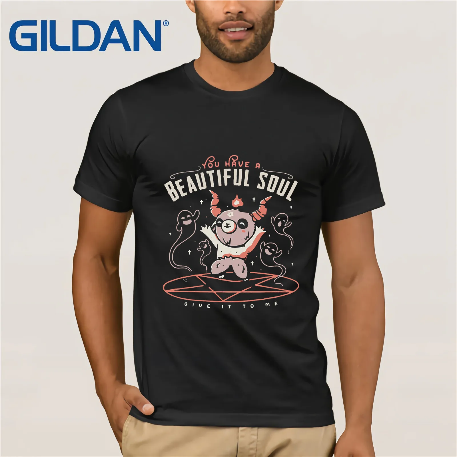 

Gildan Brand Satanic Goat You Have A Beautiful Soul Give It To Me T-Shirt 2019 Summer Men's Short Sleeve T-Shirt for Men Tops