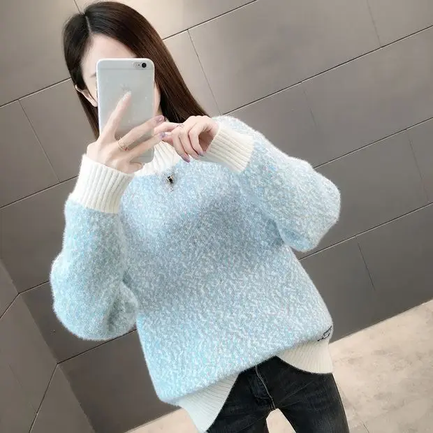 Blusas De Inverno Feminina, пуловер, свитер, 9496 реальное изображение, нижняя этикетка, пряжа, Короткий воротник, вязанная вставка 54