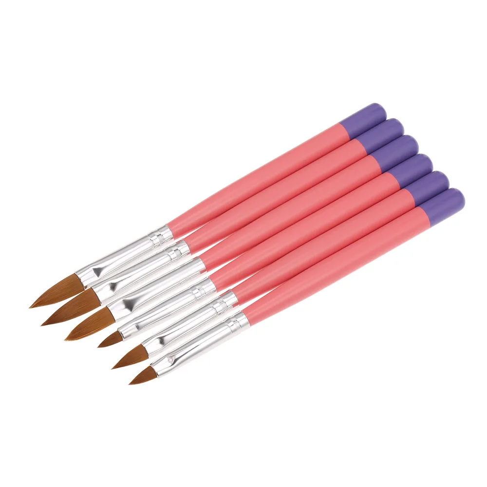 6PCS / Set Acrylic Nail Art Builder Brushes with 6 Sizes Nail Art Painting Brush Kit Nail UV Gel Carving Pens Manicure Tool