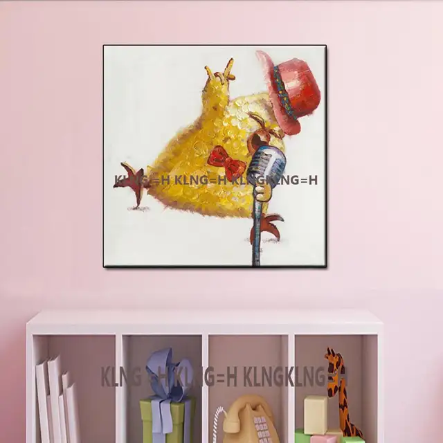 Dibujos Animados Pollo Cantando Animal Hecho A Mano Pintura Al