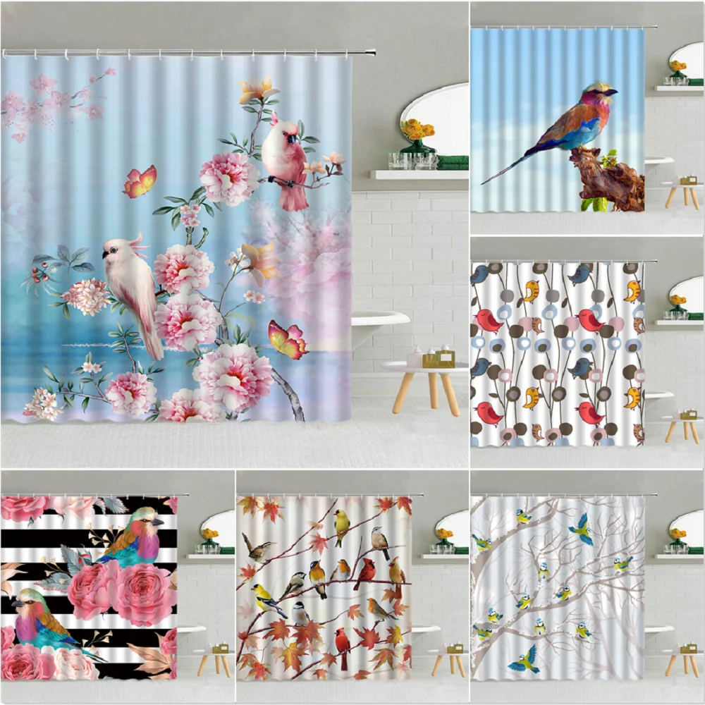 

Shower Curtain Nature Bird Color Flower Waterproof Polyester Fabric High Quality Bath Screen Bathtub Decor With Hook 3D Printing