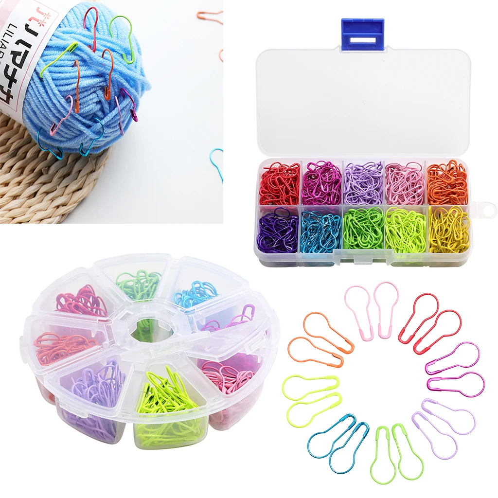500Pcs Metal Safety Pins,Bulb Gourd Pins Pear Shaped Pins for Knitting Stitch Markers Sewing Clothing DIY Craft with Storage Box
