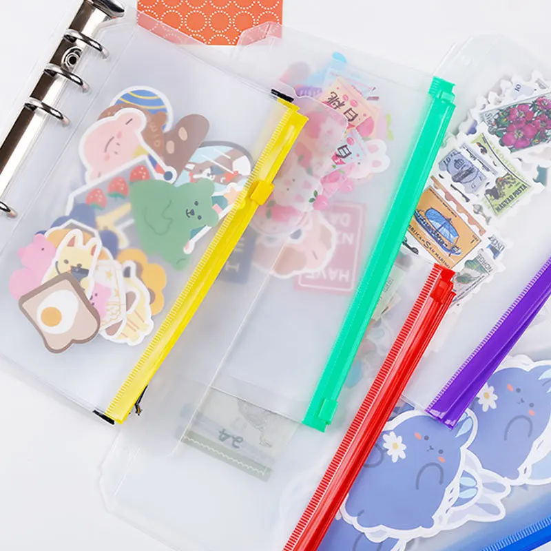 Cartelle con cerniera per raccoglitore A 5A6 A7 B5 A4 per raccoglitore per notebook a 6 anelli Borse trasparenti per archiviazione documenti a fogli mobili - immagine 4