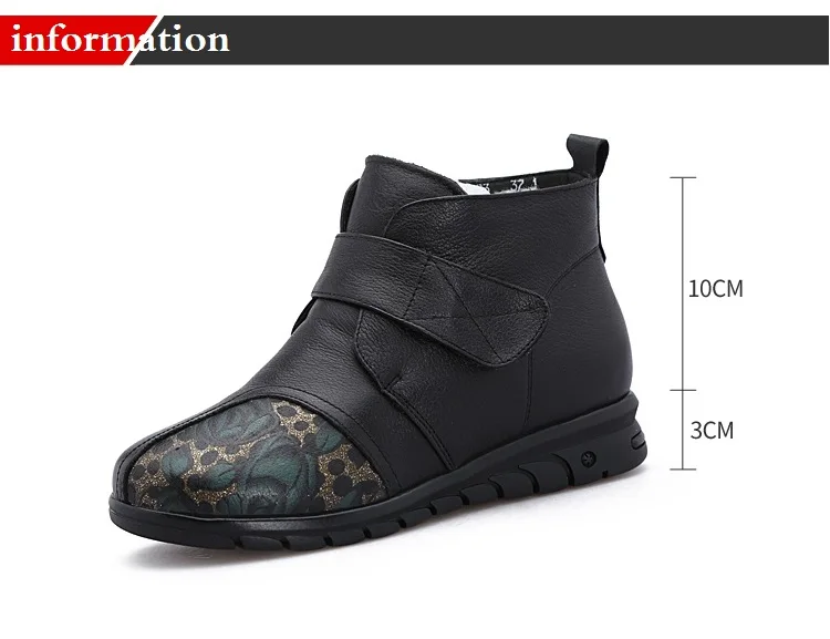 GKTINOO New Women Snow Boots Winter Fur Ankle Boots For Women Wool Boots Printing Genuine Leather Mother Flat Keep Warm Shoes