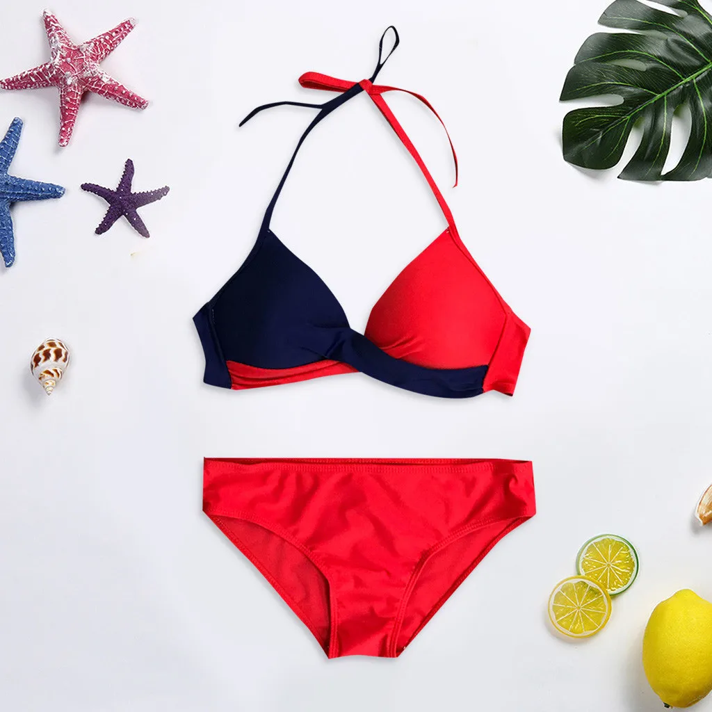JAYCOSIN Women's Two Piece Filled Bra Sexy Patchwork Solid Split Bathing Female Bra Summer Lingerie Beachwear Regular 19Dec4