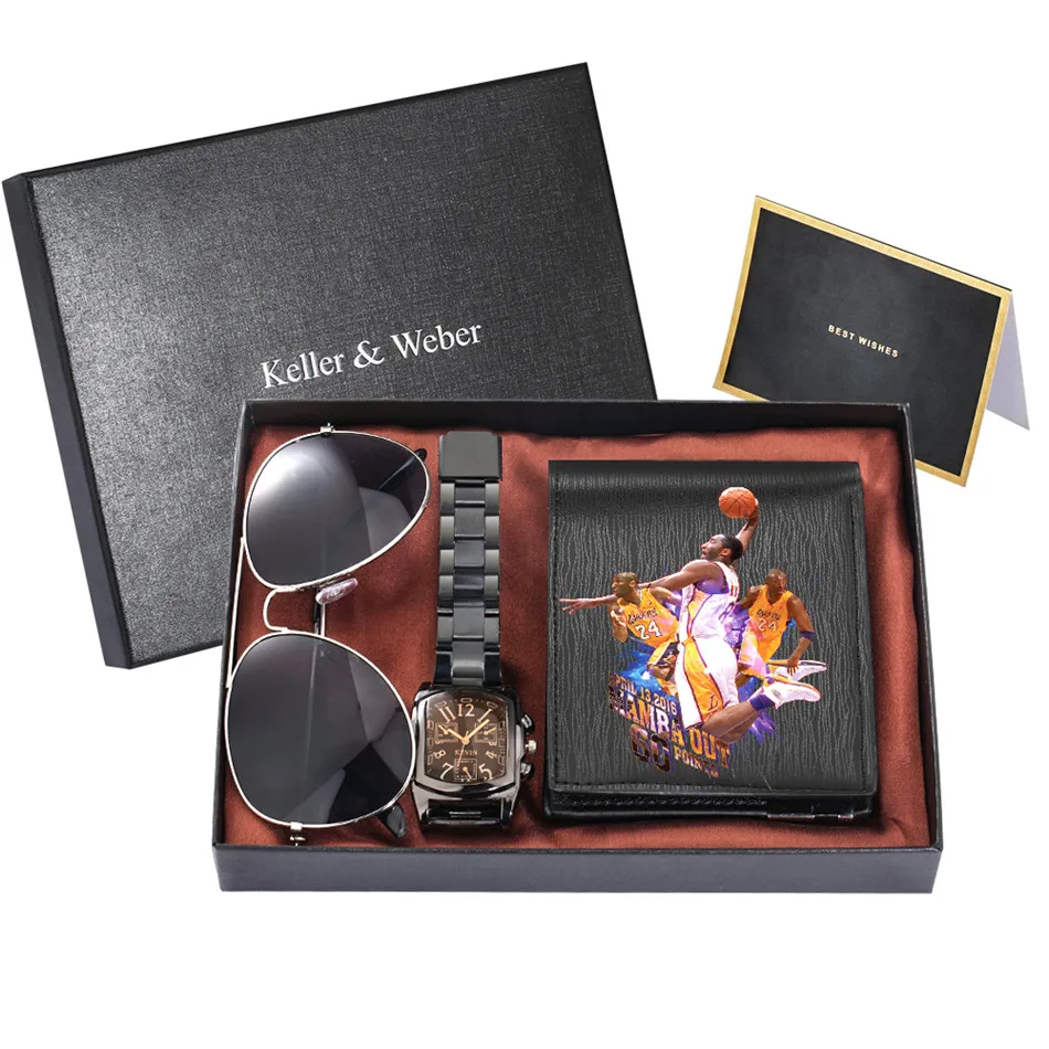 

Free Gift Set Box Greeting Card Men Watch Wallet Sunglass Birthday Present Sets Support Personalized Purse Custom
