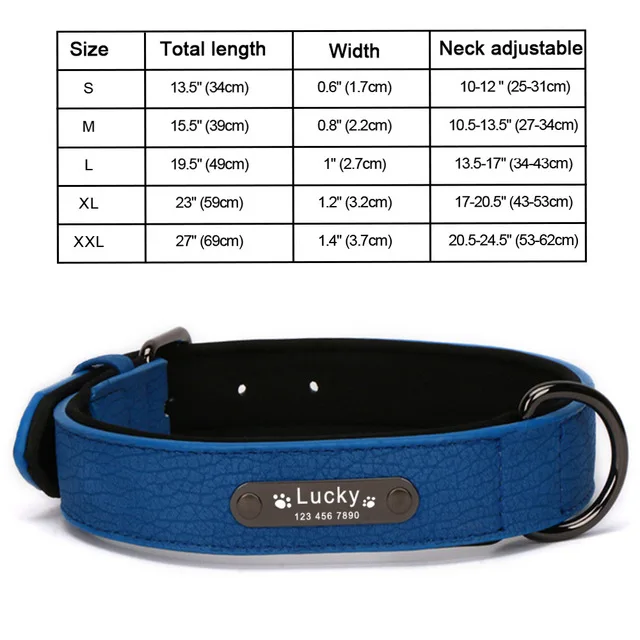 Navy Blue Dog Collar Кожаный ошейник для собак, персонализированный ошейник для маленьких и больших собак, роскошный ошейник для собак с гравировкой имени, ошейник для маленьких собак, кожаный ошейник для больших 101 - Цвет: Navy Blue Dog Collar
