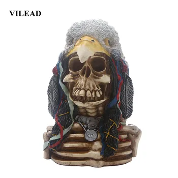 

VILEAD 13.5cm Resin Indian-Style Skull Model Fireplace Loft Crafts Garden Decorations Animal Skull Head Home Statues Sculptures