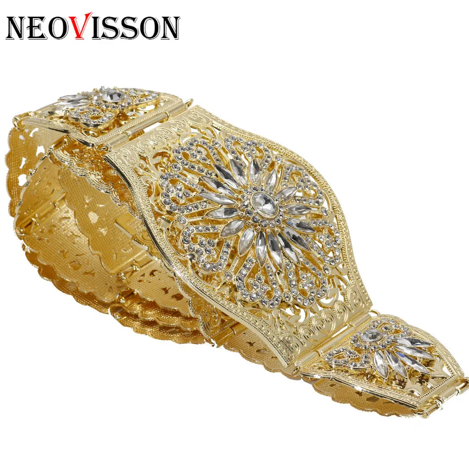 NEOVISSON morocco Хрустальный цветок caftan пояс для женщин Свадебные украшения Золотой Серебристый цвет регулируемый длина поясная цепочка