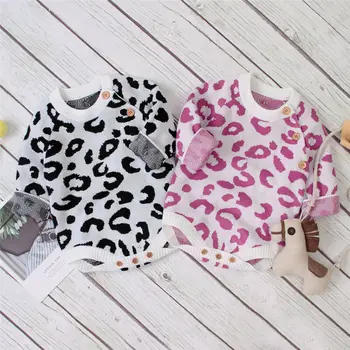 

2020 New Fashion Baby Boy Girl Winter Leopard Romper Jumpsuit Overall Knitted Sweater Clothes