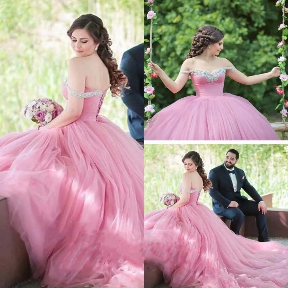 Розовые платья Quinceanera, сексуальное платье с открытыми плечами и фатина Элегантные Формальные платья Vestidos De Quinceanera