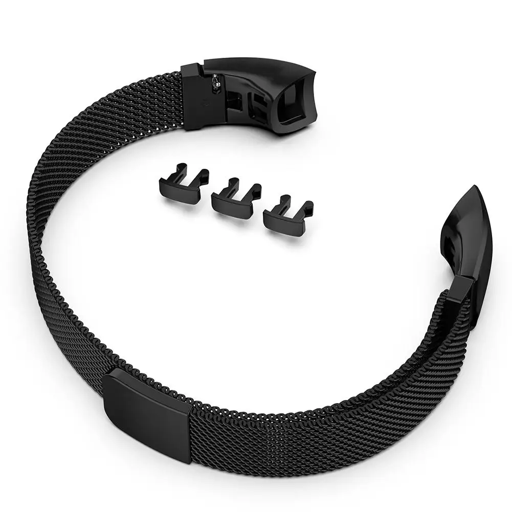 Роскошный ремешок, браслет для huawei Honor Band 4 5 Магнитный с миланским плетением из нержавеющей стали ремешок для умного браслета аксессуары - Цвет: Черный