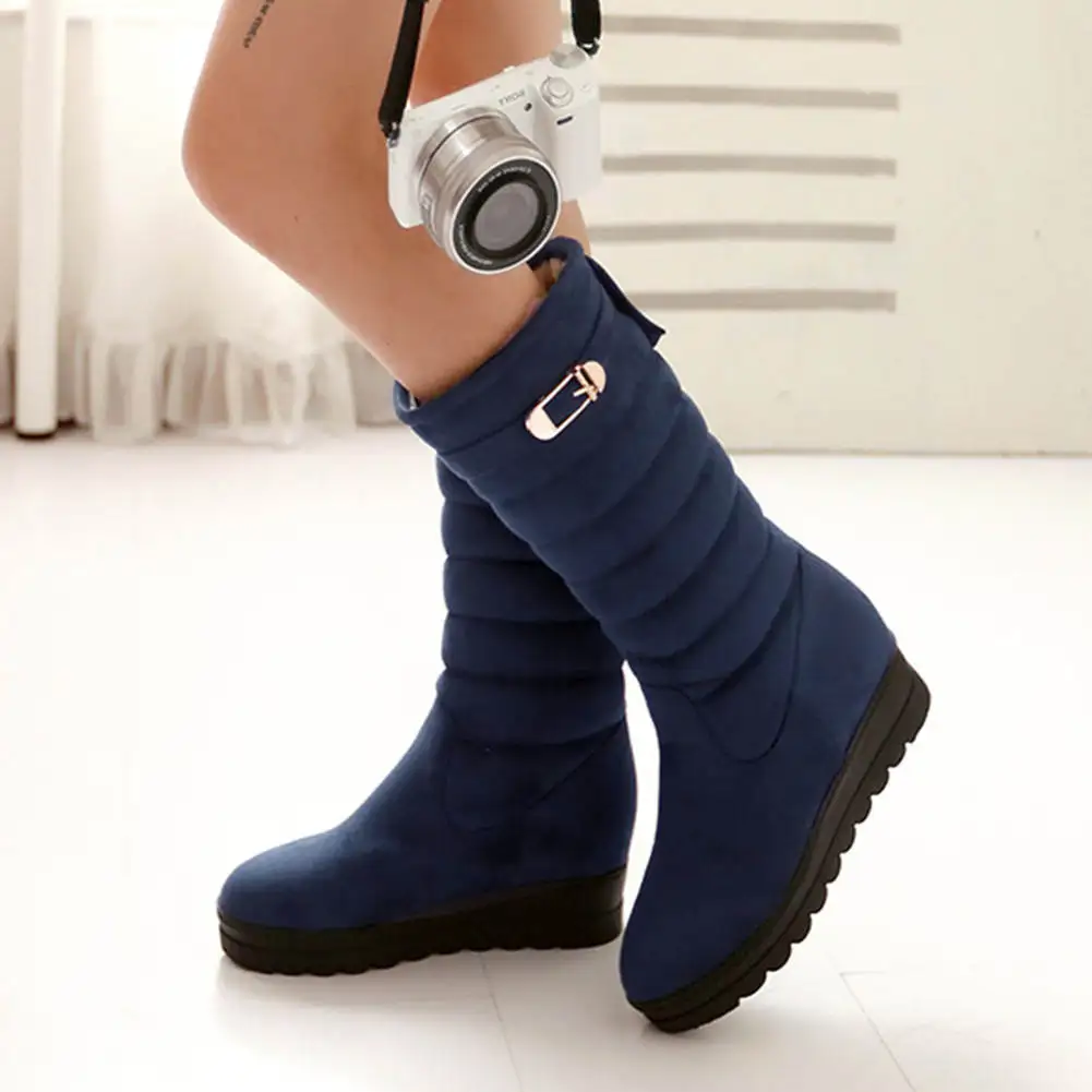 BONJOMARISA Big Size 33-42 New Snow Boots Women Fashion Belt Buckle Ladies Height Increasing Platform Winter Warm Fur Boots