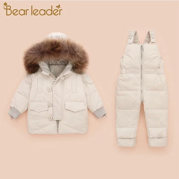 

Bear Leader Kids Clothes Girls Baby Boys Thicken Suit Casual Sets for Girls 1-3 Y Hooded Fur Collar Outwear Suspender Pant 2PCS