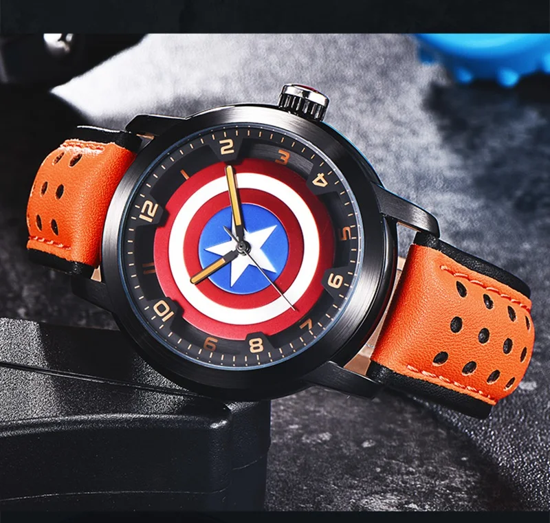 MARVEL, Мстители, Капитан Америка, мужские Модные крутые спортивные часы с супергероем, водонепроницаемые, для мальчиков-подростков, часы для селфи, Montre Homme, новинка